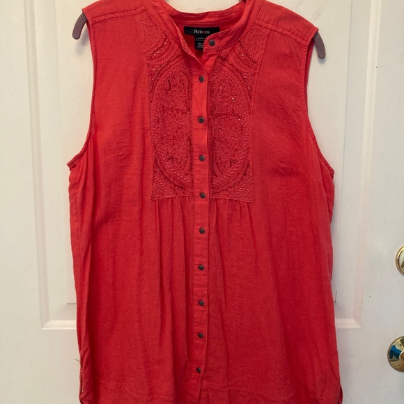 Style & Co. Tops - Style & Co Coral Boho Gauze Button-up Tunic Tank XL